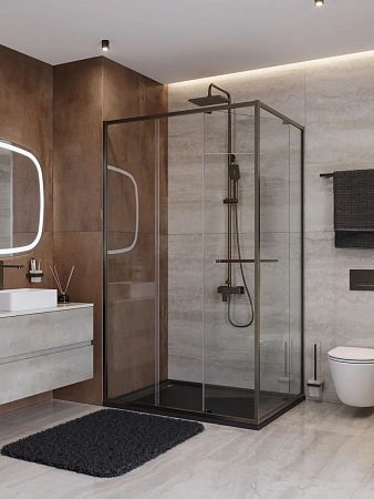 Душевой уголок CEZARES LUX-AH-FS-11-120/100-C-GM 120x100 см, профиль оружейная сталь, стекло прозрачное Душевой уголок CEZARES LUX-AH-FS-11-120/100-C-GM 120x100 см, профиль оружейная сталь, стекло прозрачное
