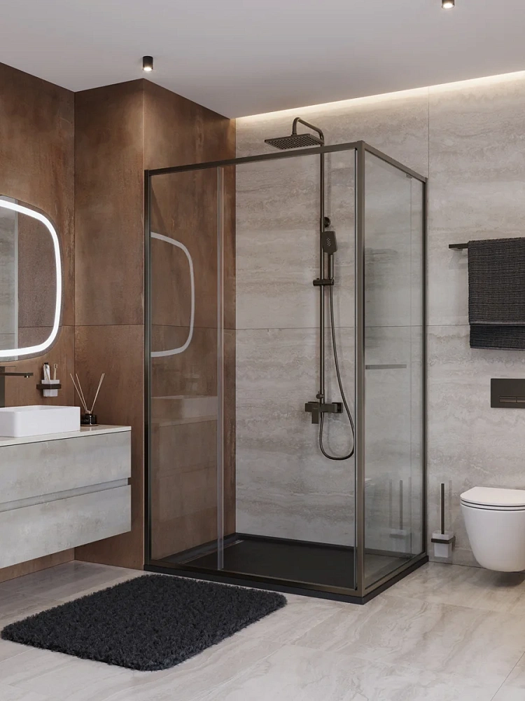 Душевой уголок CEZARES LUX-AH-FS-11-120/100-C-GM 120x100 см, профиль оружейная сталь, стекло прозрачное — Изображение 9