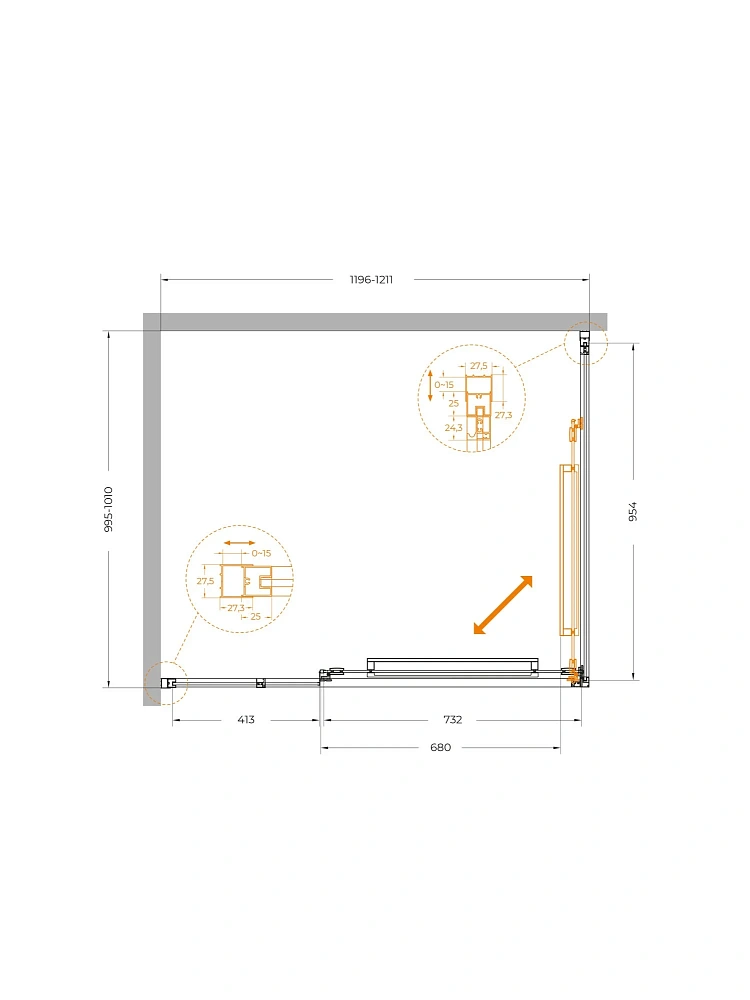 Душевой уголок CEZARES LUX-AH-FS-11-120/100-C-GM 120x100 см, профиль оружейная сталь, стекло прозрачное — Изображение 12