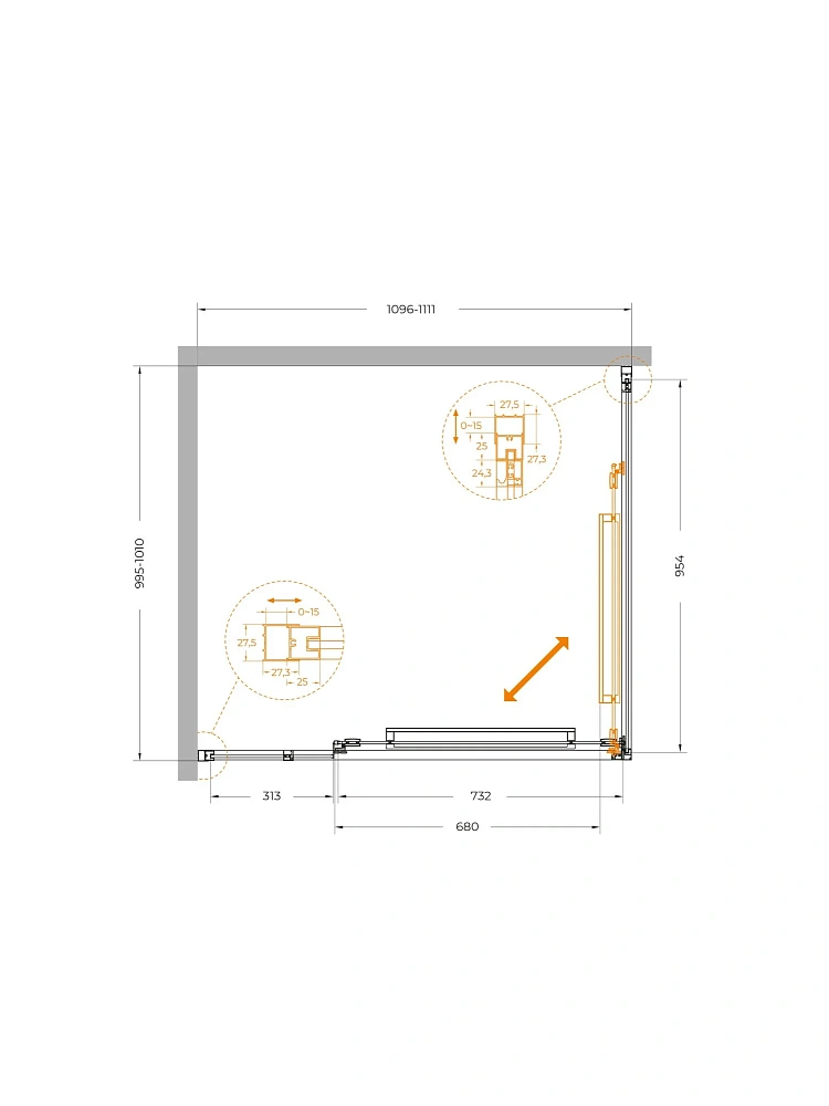 Душевой уголок CEZARES LUX-AH-FS-11-110/100-C-GM 110x100 см, профиль оружейная сталь, стекло прозрачное — Изображение 12