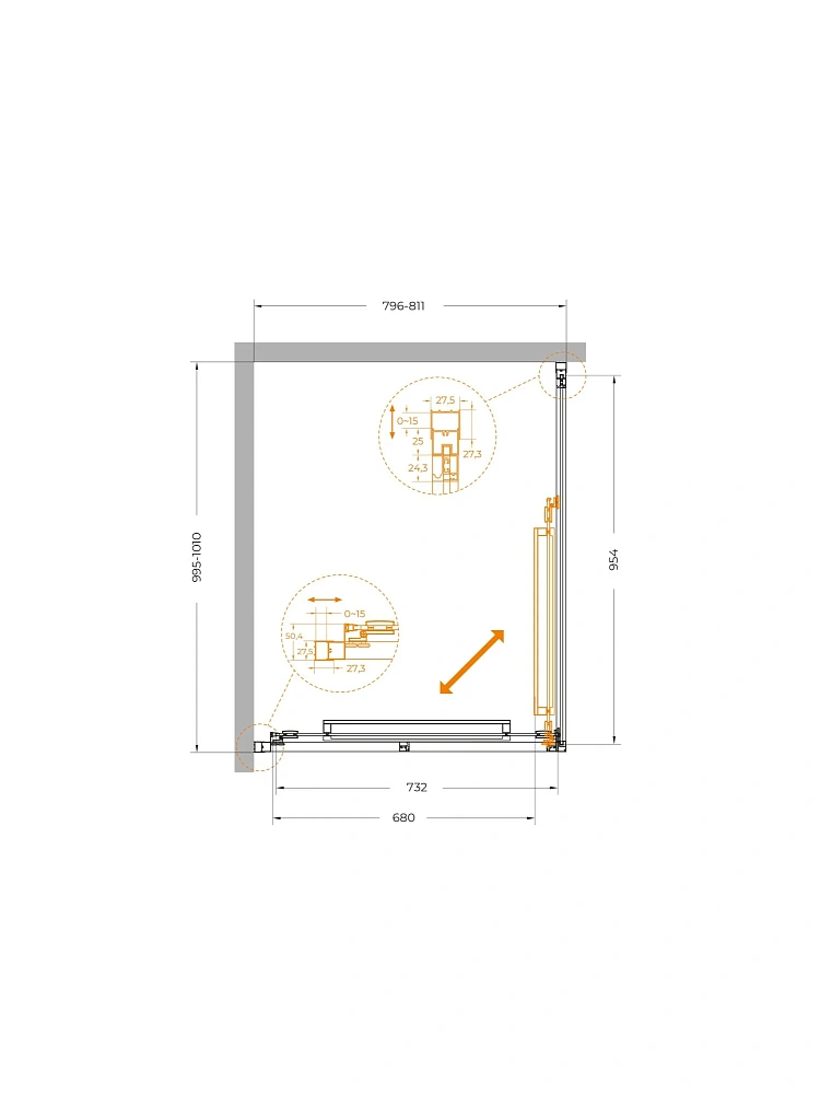 Душевой уголок CEZARES LUX-AH-FS-1-80/100-C-GM 80x100 см, профиль оружейная сталь, стекло прозрачное — Изображение 10