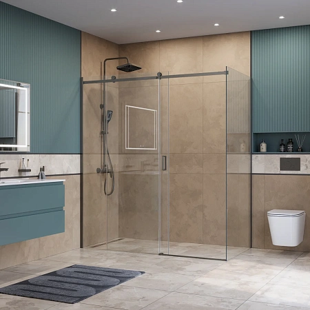Душевой уголок BelBagno SOFT_CLOSE-2-AH-1-180/100-C-GM 180x100 см, профиль оружейная сталь, стекло прозрачное Душевой уголок BelBagno SOFT_CLOSE-2-AH-1-180/100-C-GM 180x100 см, профиль оружейная сталь, стекло прозрачное