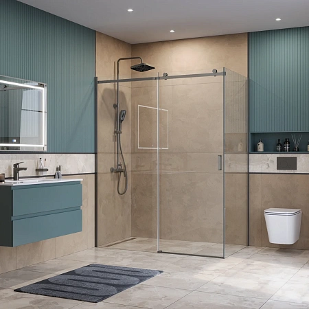 Душевой уголок BelBagno SOFT_CLOSE-2-AH-1-160/100-C-GM 160x100 см, профиль оружейная сталь, стекло прозрачное Душевой уголок BelBagno SOFT_CLOSE-2-AH-1-160/100-C-GM 160x100 см, профиль оружейная сталь, стекло прозрачное