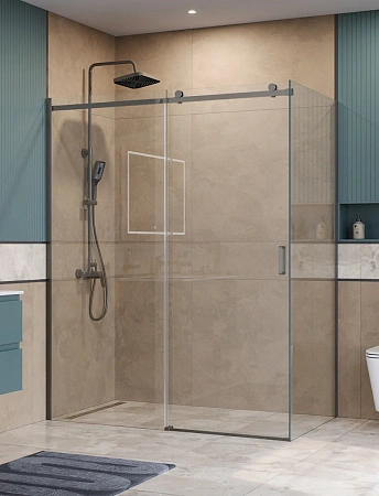 Душевой уголок BelBagno SOFT_CLOSE-2-AH-1-160/100-C-GM 160x100 см, профиль оружейная сталь, стекло прозрачное
