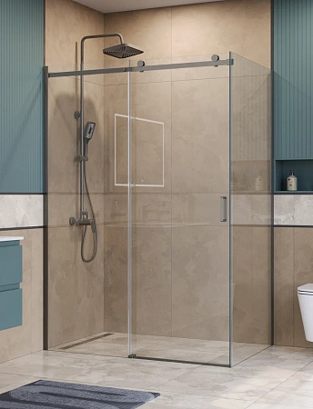 Душевой уголок BelBagno SOFT_CLOSE-2-AH-1-150/100-C-GM 150x100 см, профиль оружейная сталь, стекло прозрачное