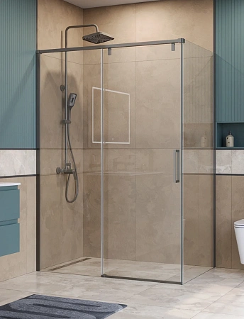 Душевой уголок BelBagno SOFT_CLOSE-1-AH-1-150/100-C-GM 150x100 см, профиль оружейная сталь, стекло прозрачное Душевой уголок BelBagno SOFT_CLOSE-1-AH-1-150/100-C-GM 150x100 см, профиль оружейная сталь, стекло прозрачное