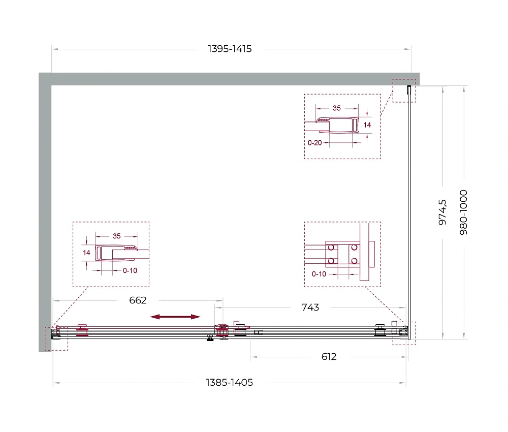 Душевой уголок BelBagno SOFT_CLOSE-2-AH-1-140/100-C-GM 140x100 см, профиль оружейная сталь, стекло прозрачное — Изображение 12