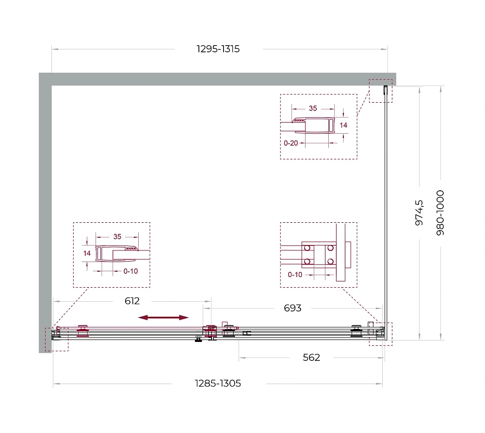 Душевой уголок BelBagno SOFT_CLOSE-2-AH-1-130/100-C-GM 130x100 см, профиль оружейная сталь, стекло прозрачное — Изображение 12
