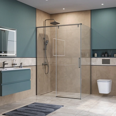 Душевой уголок BelBagno SOFT_CLOSE-1-AH-1-130/100-C-GM 130x100 см, профиль оружейная сталь, стекло прозрачное Душевой уголок BelBagno SOFT_CLOSE-1-AH-1-130/100-C-GM 130x100 см, профиль оружейная сталь, стекло прозрачное