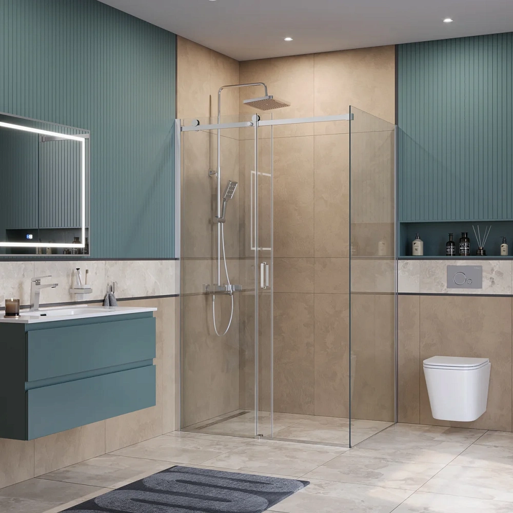 Душевой уголок BelBagno SOFT_CLOSE-2-AH-1-120/100-C-Cr 120x100 см, профиль хром, стекло прозрачное — Изображение 3