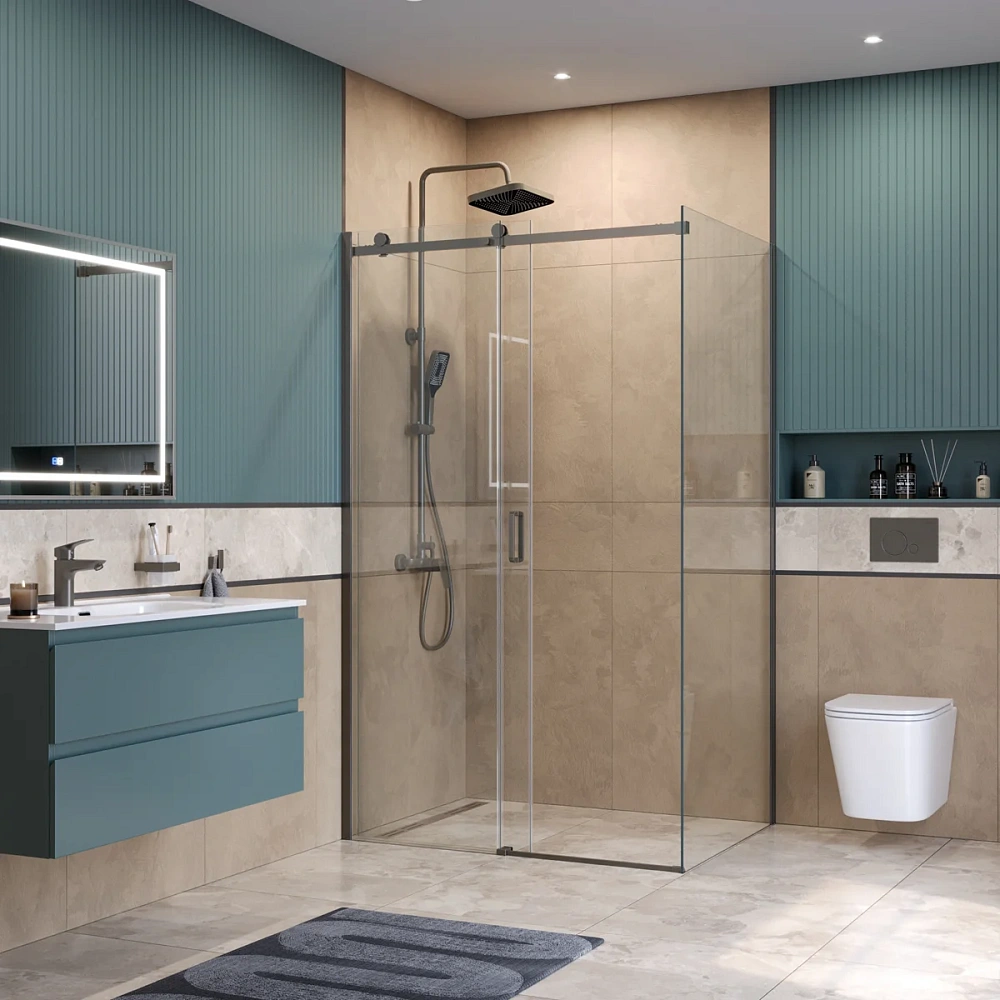 Душевой уголок BelBagno SOFT_CLOSE-2-AH-1-120/100-C-GM 120x100 см, профиль оружейная сталь, стекло прозрачное — Изображение 3