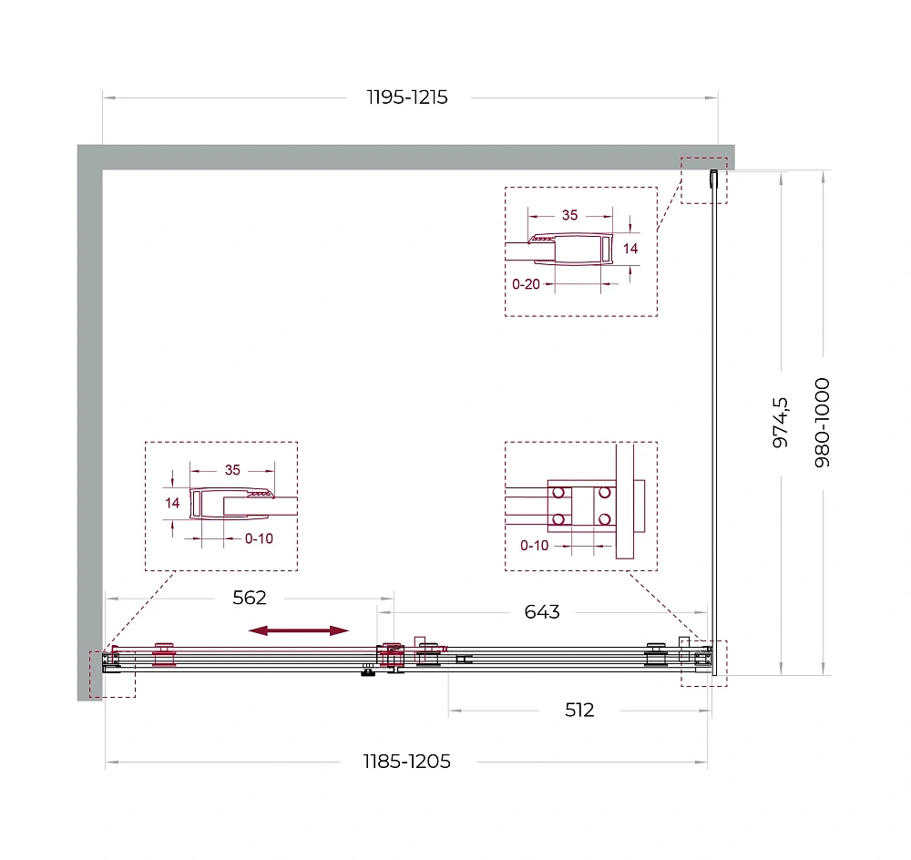 Душевой уголок BelBagno SOFT_CLOSE-2-AH-1-120/100-C-GM 120x100 см, профиль оружейная сталь, стекло прозрачное — Изображение 12