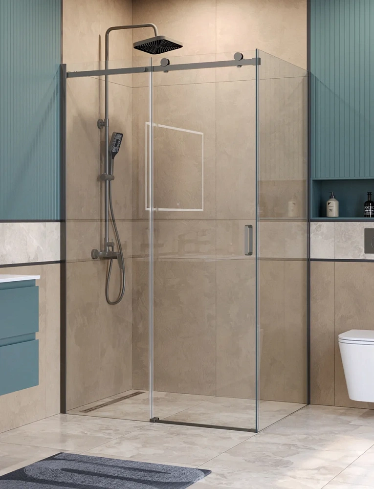Душевой уголок BelBagno SOFT_CLOSE-2-AH-1-120/100-C-GM 120x100 см, профиль оружейная сталь, стекло прозрачное — Изображение 1