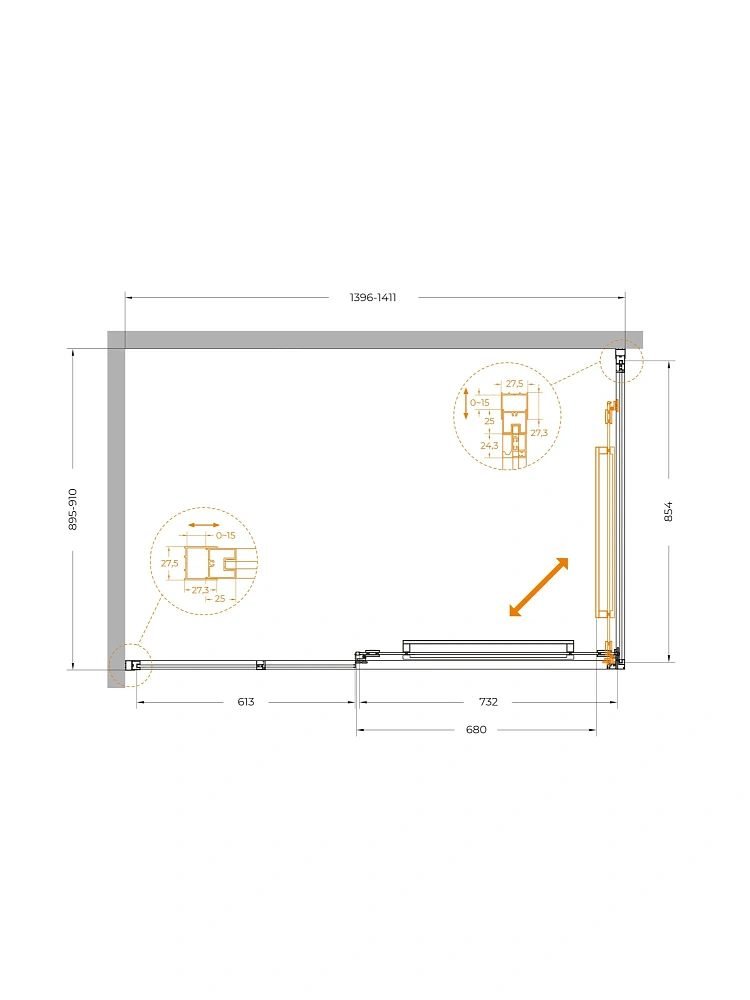 Душевой уголок CEZARES LUX-AH-FS-11-140/90-C-GM 140x90 см, профиль оружейная сталь, стекло прозрачное — Изображение 12