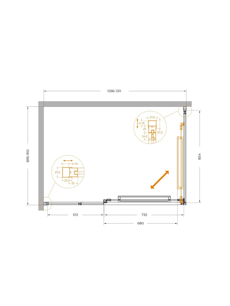 Душевой уголок CEZARES LUX-AH-FS-11-130/90-C-GM 130x90 см, профиль оружейная сталь, стекло прозрачное — Изображение 12