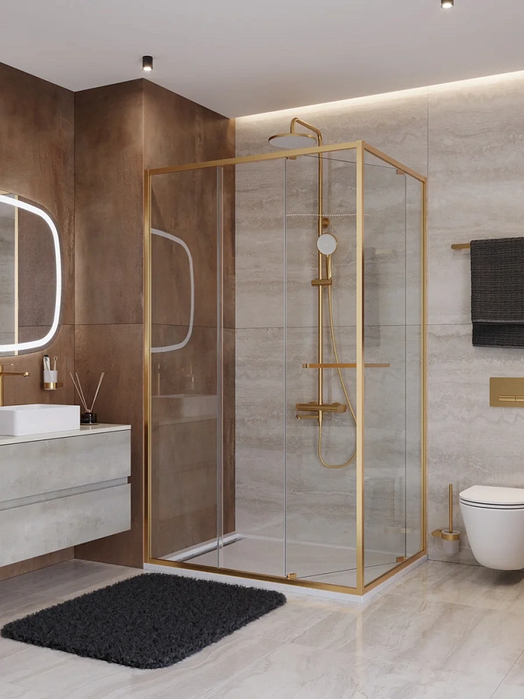Душевой уголок CEZARES LUX-AH-FS-11-120/90-C-BORO 120x90 см, профиль брашированное золото, стекло прозрачное — Изображение 2