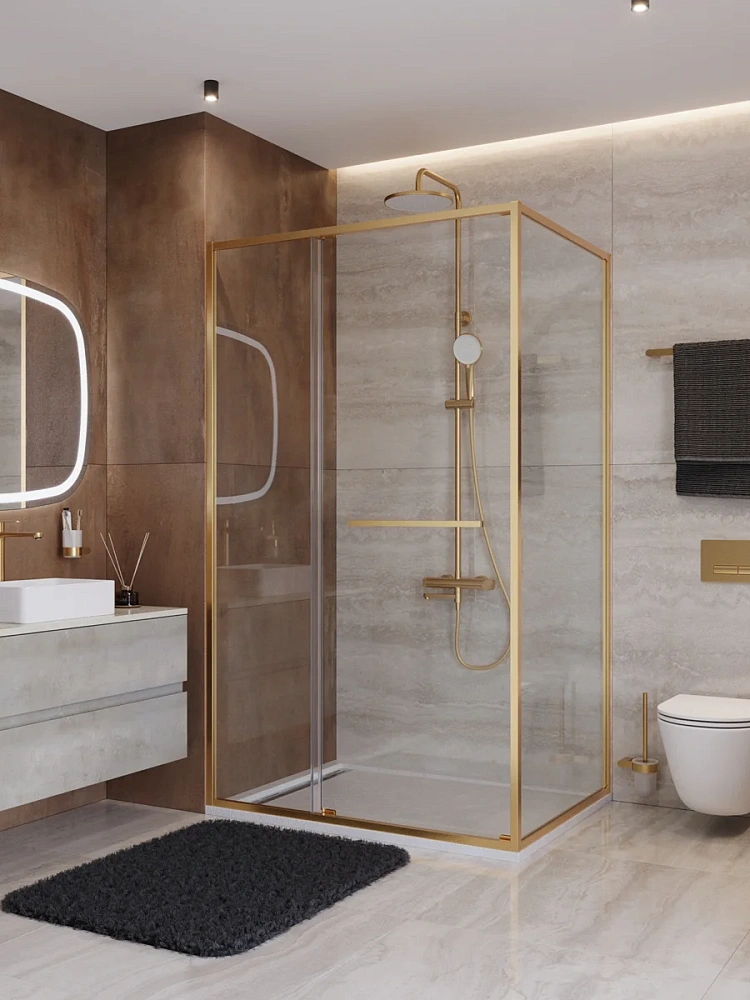Душевой уголок CEZARES LUX-AH-FS-11-120/90-C-BORO 120x90 см, профиль брашированное золото, стекло прозрачное — Изображение 1
