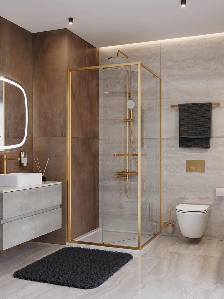Душевой уголок CEZARES LUX-A-FS-1-90-C-BORO 90x90 см, профиль брашированное золото, стекло прозрачное — Изображение 2