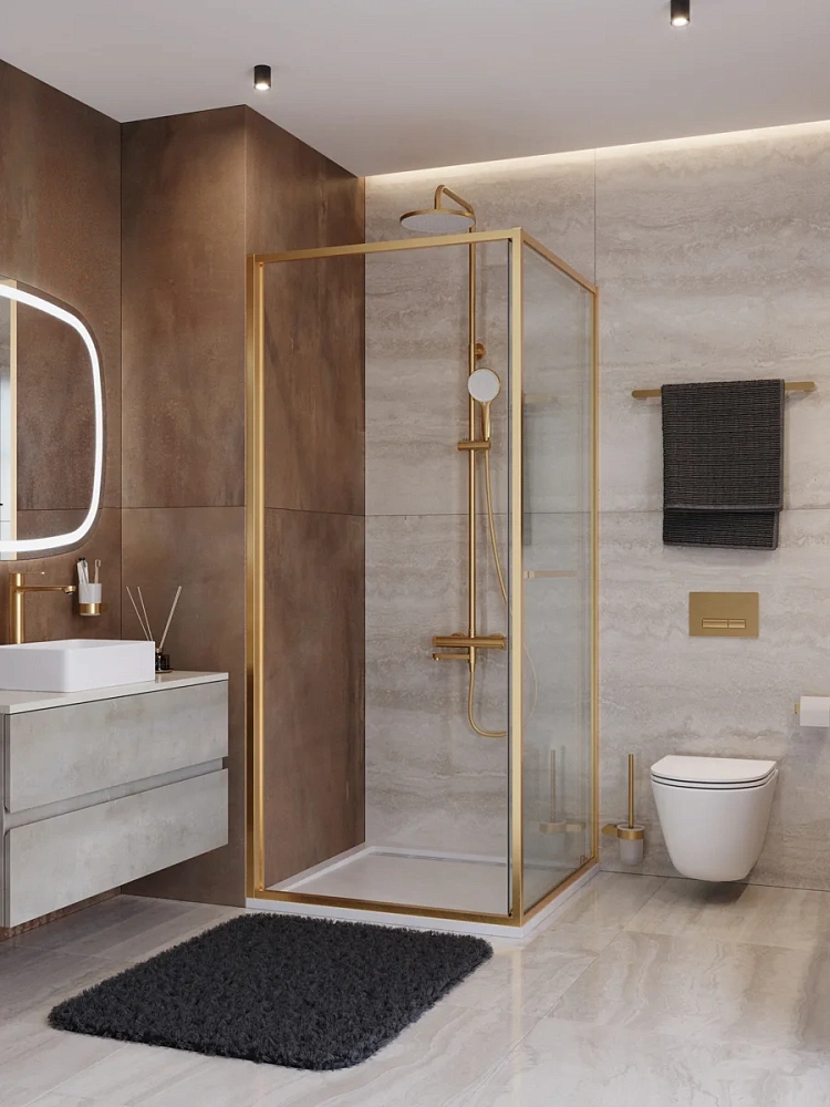 Душевой уголок CEZARES LUX-A-FS-1-90-C-BORO 90x90 см, профиль брашированное золото, стекло прозрачное — Изображение 7