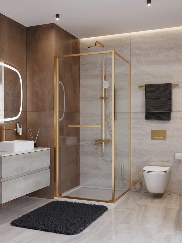 Душевой уголок CEZARES LUX-A-FS-1-90-C-BORO 90x90 см, профиль брашированное золото, стекло прозрачное — Изображение 1
