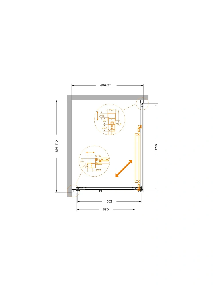 Душевой уголок CEZARES LUX-AH-FS-1-70/90-C-GM 70x90 см, профиль оружейная сталь, стекло прозрачное — Изображение 10