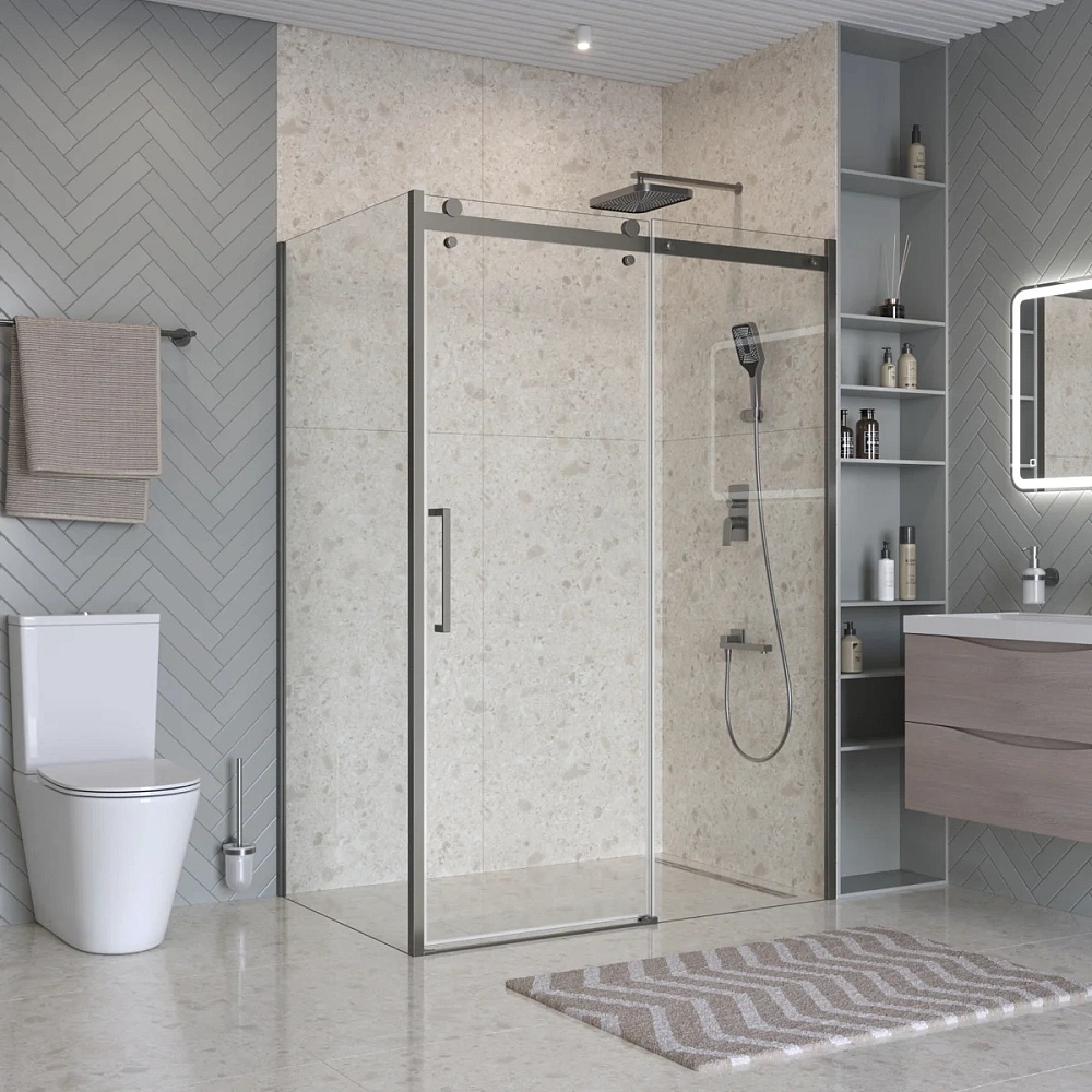Душевой уголок BelBagno MARINO-2-AH-1-140/90-C-GM 140x90 см, профиль оружейная сталь, стекло прозрачное — Изображение 1
