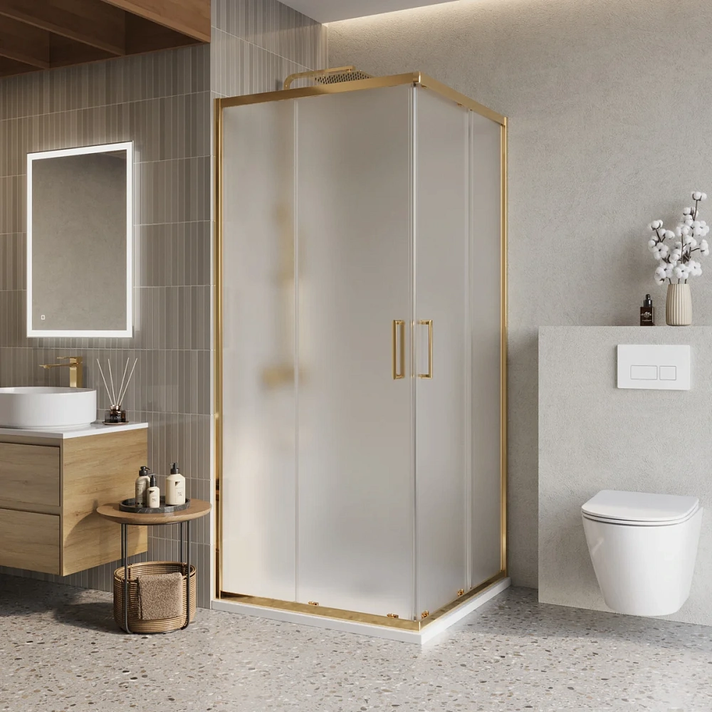 Душевой уголок BelBagno LUCE-A-2-90-P-ORO 90x90 см, профиль золото, стекло рифленая — Изображение 1