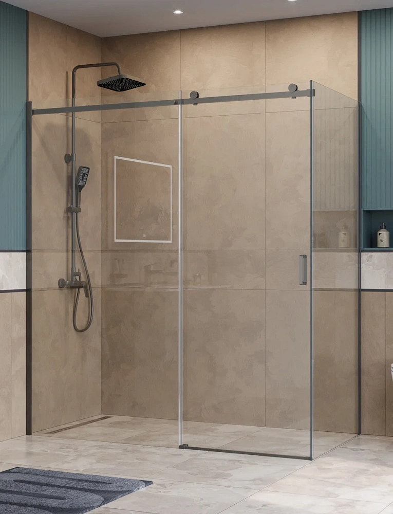 Душевой уголок BelBagno SOFT_CLOSE-2-AH-1-180/90-C-GM 180x90 см, профиль оружейная сталь, стекло прозрачное — Изображение 1