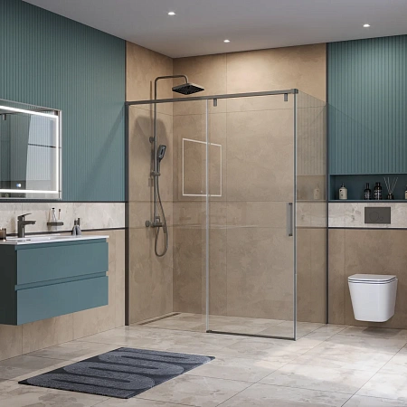 Душевой уголок BelBagno SOFT_CLOSE-1-AH-1-150/90-C-GM 150x90 см, профиль оружейная сталь, стекло прозрачное Душевой уголок BelBagno SOFT_CLOSE-1-AH-1-150/90-C-GM 150x90 см, профиль оружейная сталь, стекло прозрачное