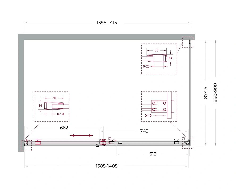 Душевой уголок BelBagno SOFT_CLOSE-2-AH-1-140/90-C-GM 140x90 см, профиль оружейная сталь, стекло прозрачное — Изображение 12