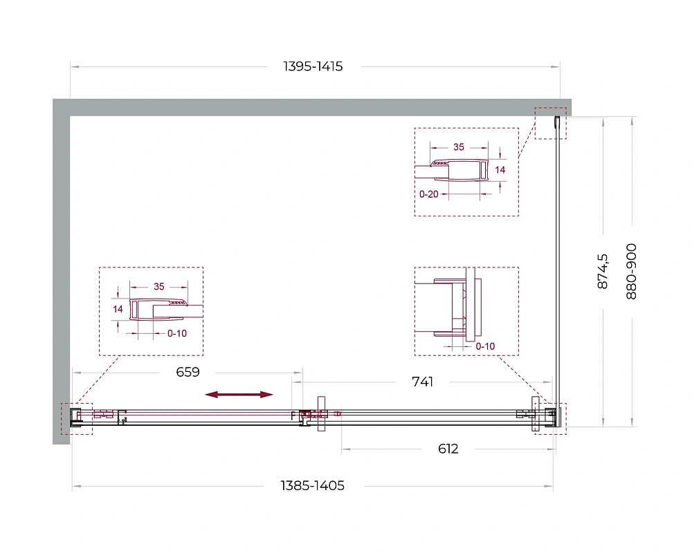 Душевой уголок BelBagno SOFT_CLOSE-1-AH-1-140/90-C-GM 140x90 см, профиль оружейная сталь, стекло прозрачное — Изображение 11