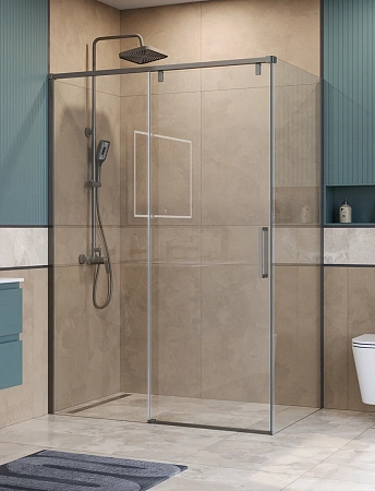Душевой уголок BelBagno SOFT_CLOSE-1-AH-1-140/90-C-GM 140x90 см, профиль оружейная сталь, стекло прозрачное