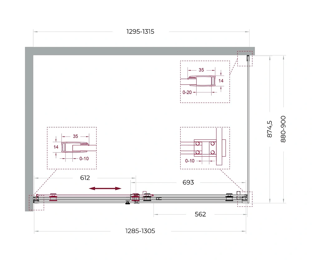 Душевой уголок BelBagno SOFT_CLOSE-2-AH-1-130/90-C-GM 130x90 см, профиль оружейная сталь, стекло прозрачное — Изображение 12