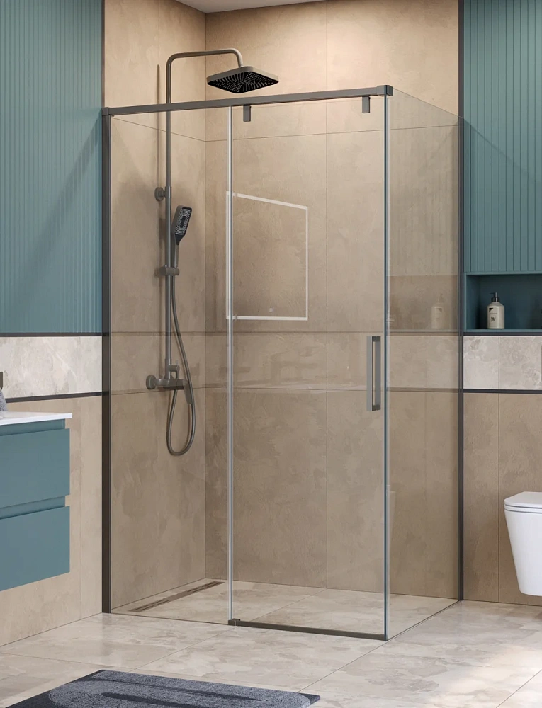 Душевой уголок BelBagno SOFT_CLOSE-1-AH-1-120/90-C-GM 120x90 см, профиль оружейная сталь, стекло прозрачное — Изображение 1