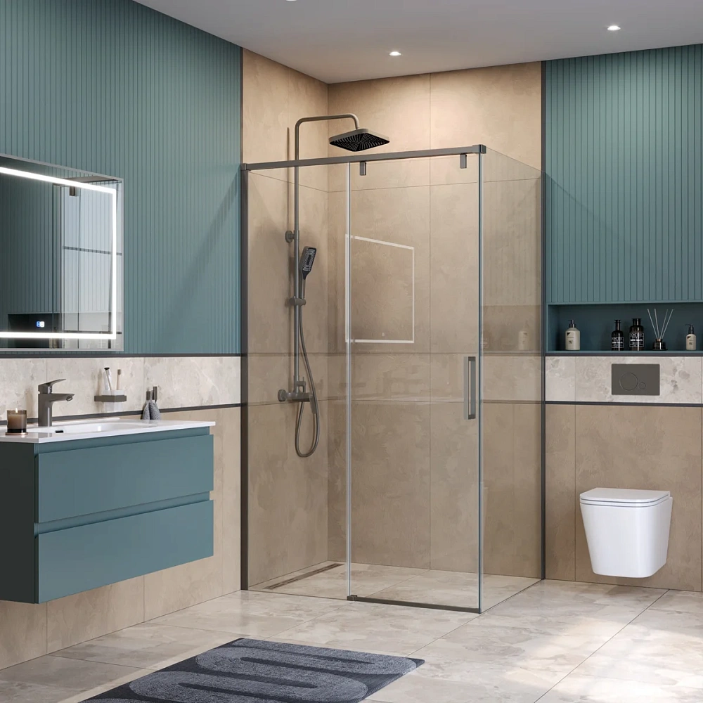 Душевой уголок BelBagno SOFT_CLOSE-1-AH-1-110/90-C-GM 110x90 см, профиль оружейная сталь, стекло прозрачное — Изображение 2