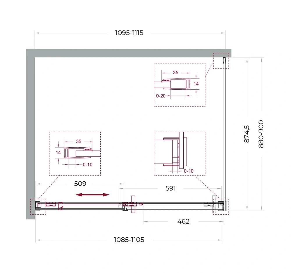 Душевой уголок BelBagno SOFT_CLOSE-1-AH-1-110/90-C-GM 110x90 см, профиль оружейная сталь, стекло прозрачное — Изображение 11
