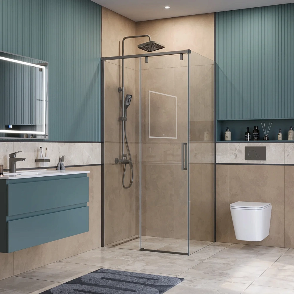 Душевой уголок BelBagno SOFT_CLOSE-1-AH-1-100/90-C-GM 100x90 см, профиль оружейная сталь, стекло прозрачное — Изображение 2