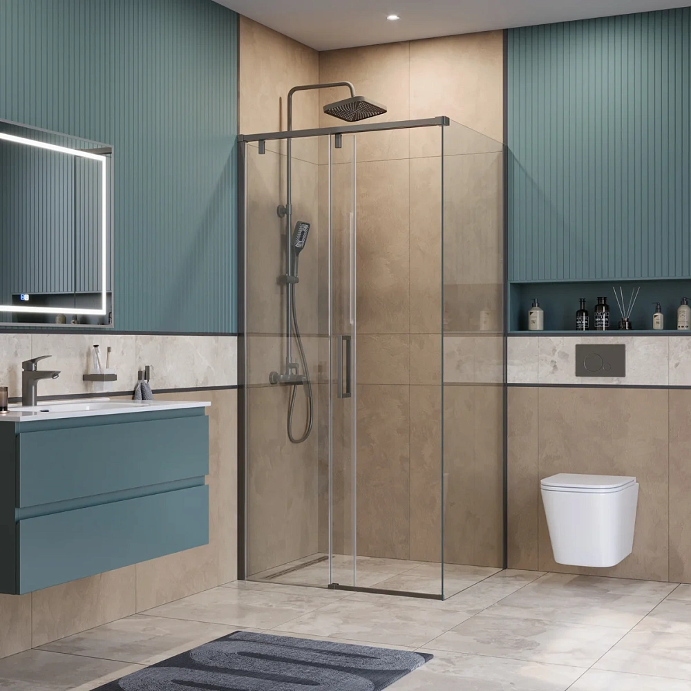 Душевой уголок BelBagno SOFT_CLOSE-1-AH-1-100/90-C-GM 100x90 см, профиль оружейная сталь, стекло прозрачное — Изображение 3