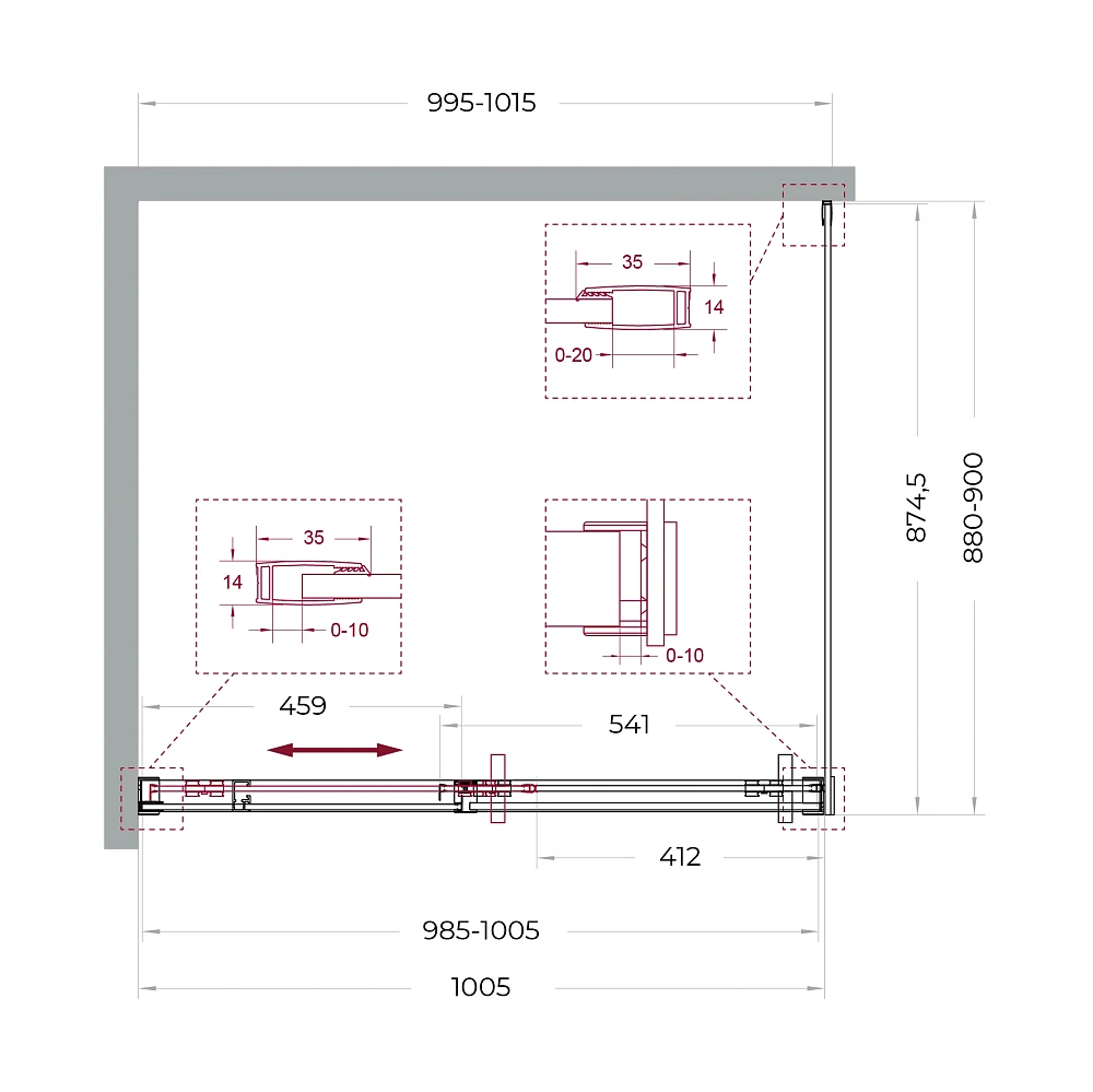 Душевой уголок BelBagno SOFT_CLOSE-1-AH-1-100/90-C-GM 100x90 см, профиль оружейная сталь, стекло прозрачное — Изображение 11