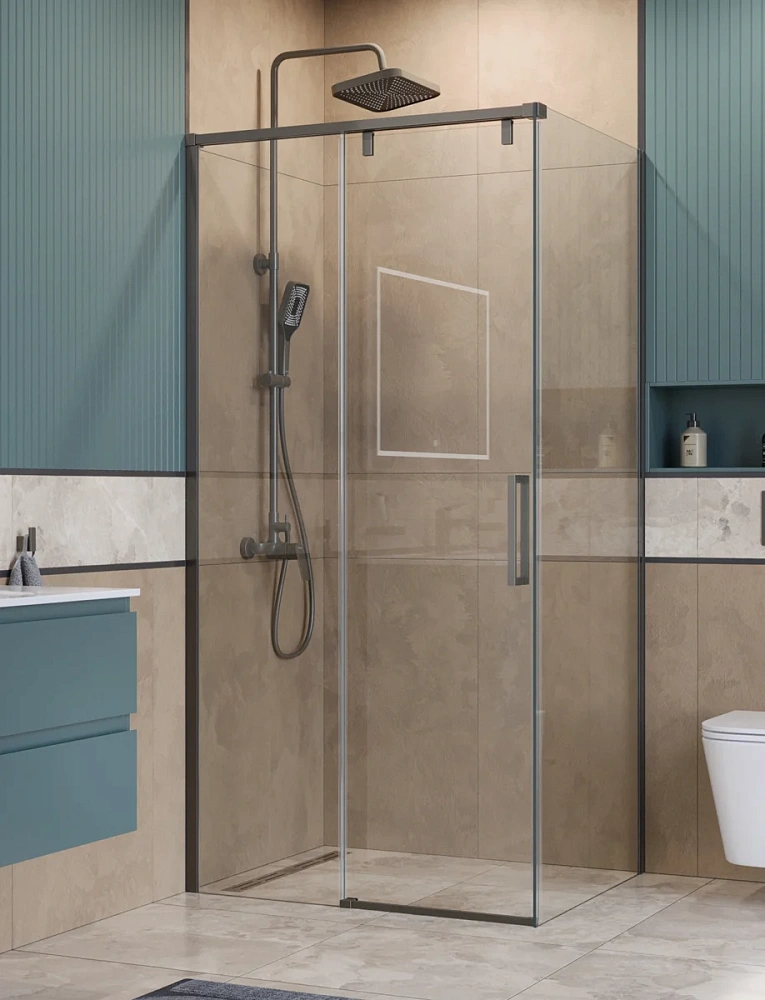 Душевой уголок BelBagno SOFT_CLOSE-1-AH-1-100/90-C-GM 100x90 см, профиль оружейная сталь, стекло прозрачное — Изображение 1