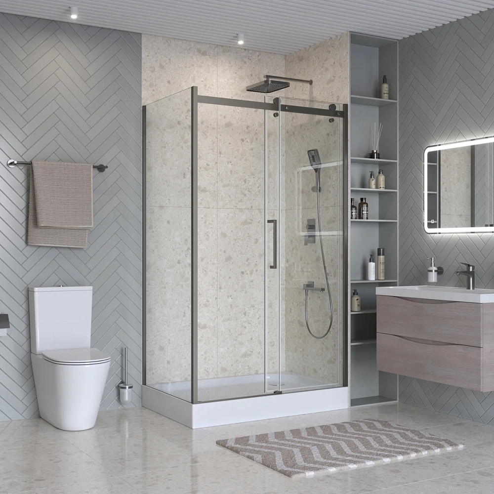 Душевой уголок BelBagno MARINO-2-AH-1-130/80-C-GM 130x80 см, профиль оружейная сталь, стекло прозрачное — Изображение 2