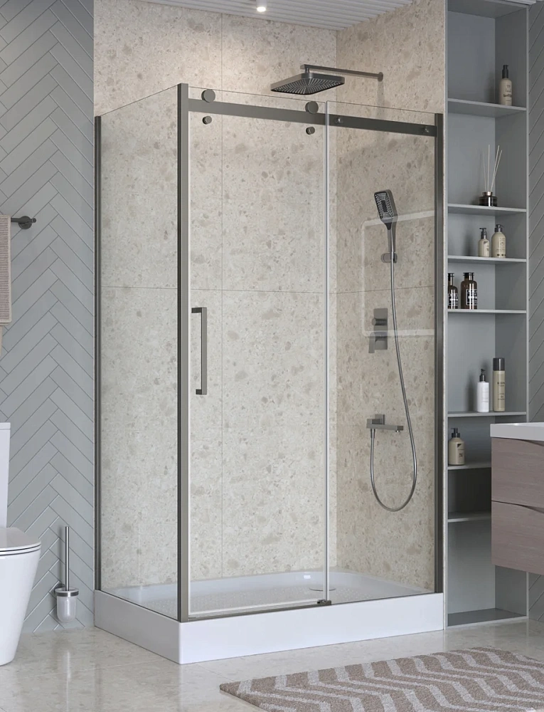 Душевой уголок BelBagno MARINO-2-AH-1-120/80-C-GM 120x80 см, профиль оружейная сталь, стекло прозрачное — Изображение 3