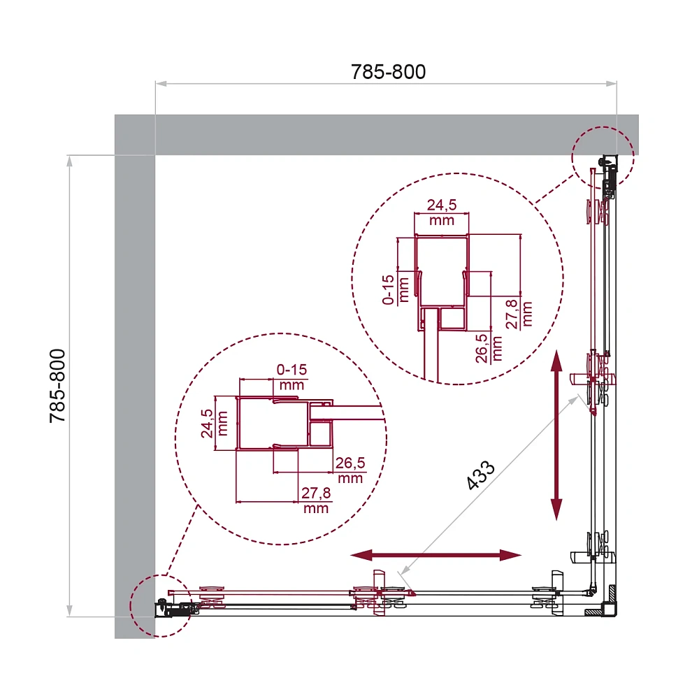 Душевой уголок BelBagno LUCE-A-2-80-C-ORO 80x80 см, профиль золото, стекло прозрачное — Изображение 7