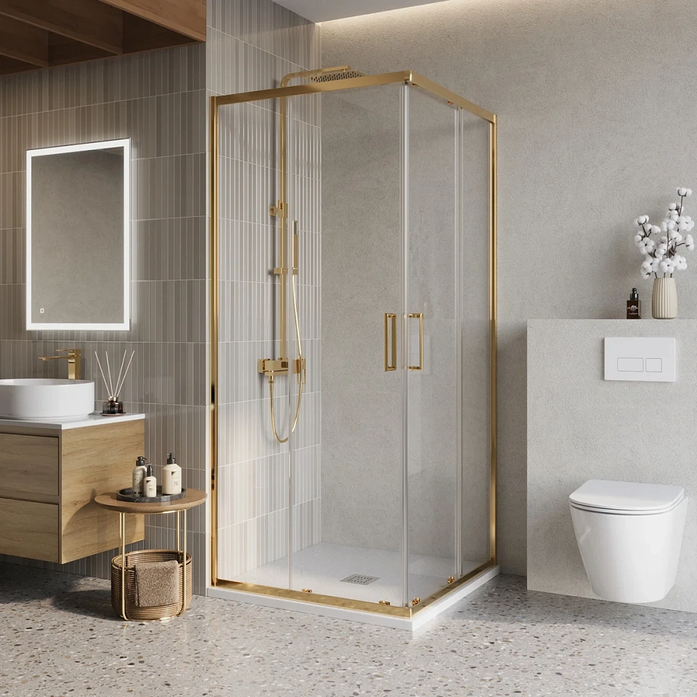 Душевой уголок BelBagno LUCE-A-2-80-C-ORO 80x80 см, профиль золото, стекло прозрачное — Изображение 1