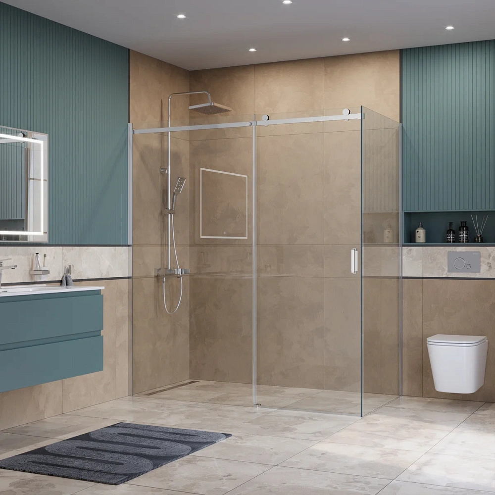 Душевой уголок BelBagno SOFT_CLOSE-2-AH-1-180/80-C-Cr 180x80 см, профиль хром, стекло прозрачное — Изображение 2