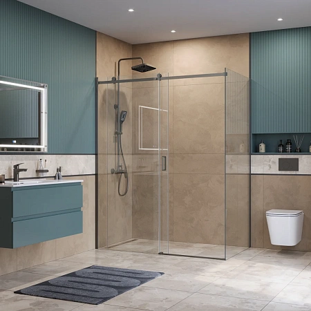 Душевой уголок BelBagno SOFT_CLOSE-2-AH-1-160/80-C-GM 160x80 см, профиль оружейная сталь, стекло прозрачное Душевой уголок BelBagno SOFT_CLOSE-2-AH-1-160/80-C-GM 160x80 см, профиль оружейная сталь, стекло прозрачное