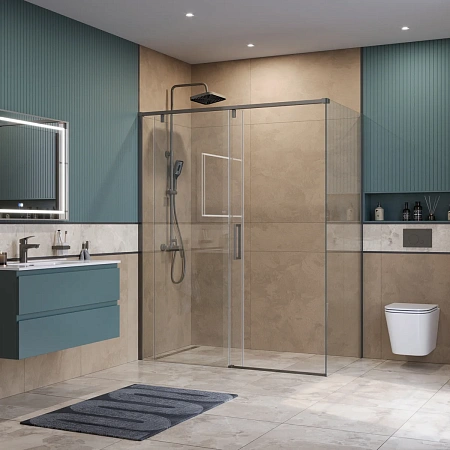 Душевой уголок BelBagno SOFT_CLOSE-1-AH-1-160/80-C-GM 160x80 см, профиль оружейная сталь, стекло прозрачное Душевой уголок BelBagno SOFT_CLOSE-1-AH-1-160/80-C-GM 160x80 см, профиль оружейная сталь, стекло прозрачное