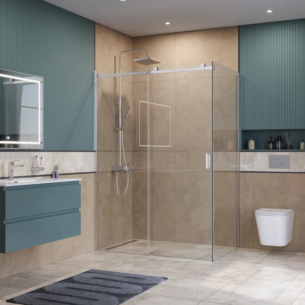 Душевой уголок BelBagno SOFT_CLOSE-2-AH-1-150/80-C-Cr 150x80 см, профиль хром, стекло прозрачное — Изображение 2