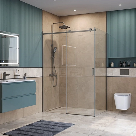 Душевой уголок BelBagno SOFT_CLOSE-2-AH-1-150/80-C-GM 150x80 см, профиль оружейная сталь, стекло прозрачное Душевой уголок BelBagno SOFT_CLOSE-2-AH-1-150/80-C-GM 150x80 см, профиль оружейная сталь, стекло прозрачное