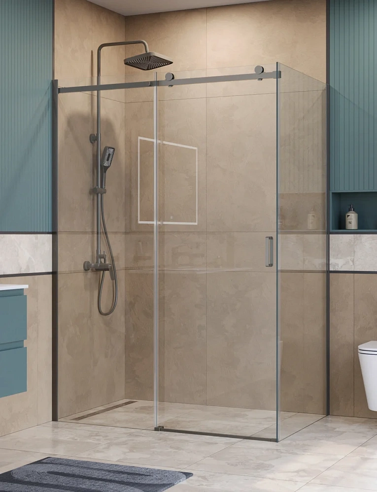 Душевой уголок BelBagno SOFT_CLOSE-2-AH-1-150/80-C-GM 150x80 см, профиль оружейная сталь, стекло прозрачное — Изображение 1